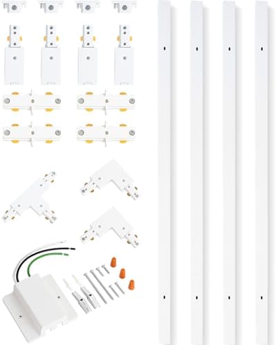 Image of TuyuBEE 13FT H Track Lighting Rails Kit with Floating Canopy Connector, White H Type Track Rails with End Caps, Live End Feed and T L Connector, Compatible with Single Circuit H Style Track System