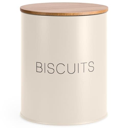 Image of EHC Biscuit Tin Air tight Jar, Cookie Jar Container, Biscuit Barrel, Round Biscuit Box Storage, Cream