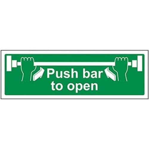 Image of V Safety Push Bar To Open Door Sign - 300mm x 100mm - 1mm Rigid Plastic