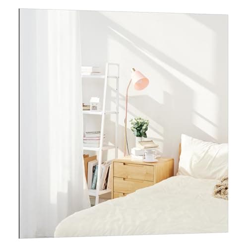 Image of TSKDKIT 50cm Self Adhesive Mirror Large Stick On Mirror for Walls, Frameless Square HD Glass Wall Mirrors for Bathroom, Wardrobe Doors, Living room, Hallway (50 x 50 cm)