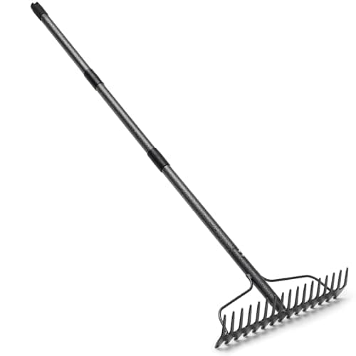 Image of Harrms Bow Rakes 152cm, 17-Tine Wide Head Garden Rake, Heavy Duty Adjustable Rake for Soil, Leaves & Gravel, Grey