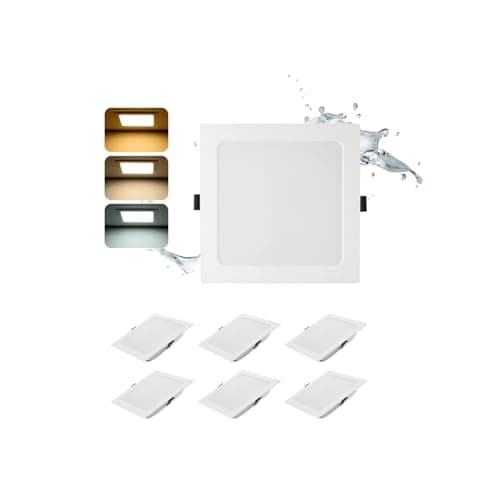 Image of Grebeam 6 Pack 24W LED Downlights Ceiling, Square, IP44, 2200LM, Spot Lights Ceiling, 3000K Warm/4000K Neutral/6000K Cool Adjustable, Cutout 185-210mm, Recessed Ceiling Lights for Bathroom