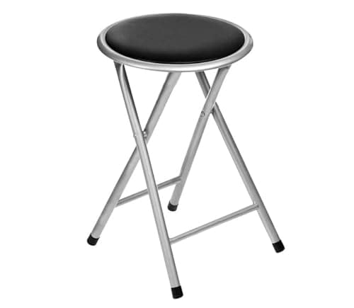 Image of PREMZO Round Folding Stool Soft Padded Seat Compact Foldable Space Saving Lightweight Metal Frame Rubber Feet Free Standing for Home Office Breakfast Kitchen Bar (Black)