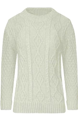 Image of STAR FASHION Cable Knitted Crew Neck Jumper Long Sleeve Womens Aran Knit Jumpers Sweater Pullover Top Cream SM