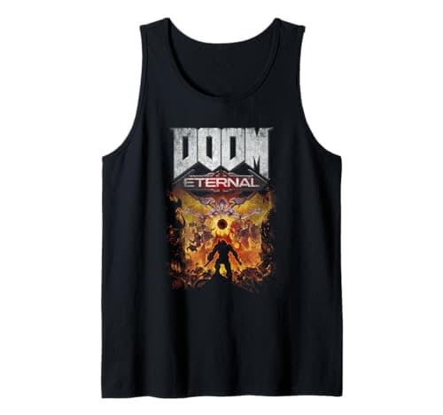 Image of Doom Eternal Gold Cover Art Scene Distressed Video Game Tank Top