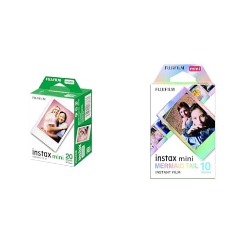 Image of instax mini instant film White Border, 20 shot Pack, suitable for all mini cameras and printers & instax mini instant film, Mermaid Tail border, 10 shot pack