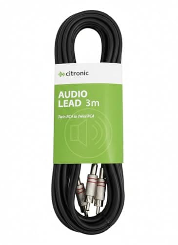 Image of Citronic Classic Audio Lead 2 x RCA Plugs to 2 x RCA Plugs Shielded Audio Cable with Gold-Plated Connectors for Hi-Fi & Home Theatre Systems 3 Metre Black