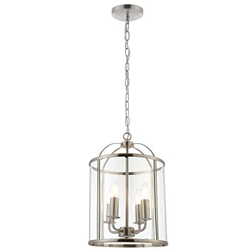 Image of 4 light Satin Nickel Hanging Hall Ceiling Lantern Light with Glass Panels