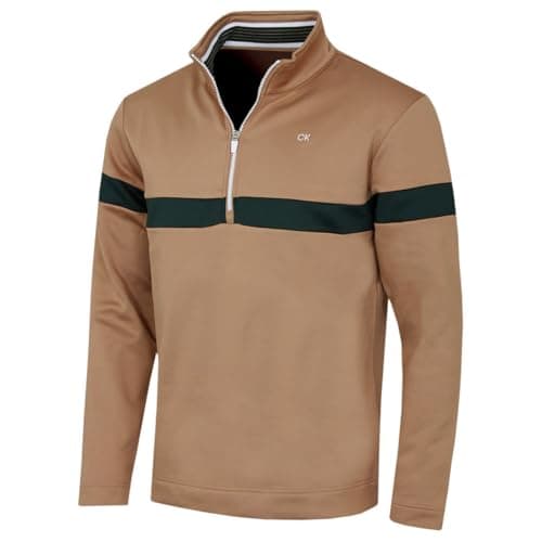 Image of Calvin Klein Mens Scale CK Insul-Lite 1/2 Zip Sweater - Tan - M