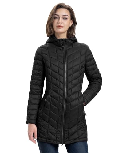 Image of 33,000ft Women's Winter Jacket Lightweight Long Quilted Jacket Water Resistant Transitional Down Jacket with Hood For Cold & Wet Weather Black Matte M