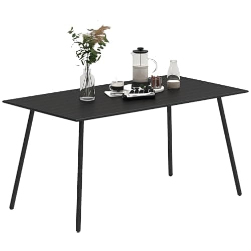 Image of Outsunny Garden Dining Table for 6 Person, Rectangle Outdoor Table with Easy Clean Slat Top, Rust Resistant Steel Frame, for Terrace, Balcony, 150 x 80 x 74 cm, Black