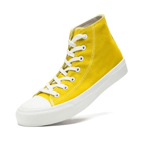 Image of sharllen Girls Trainers High Top Kids Canvas Shoes Boys Lace up Fashion Sneakers Lightweight Breathable School Pumps Casual Tennis Shoes for Little/Big Kids(Yellow 186)