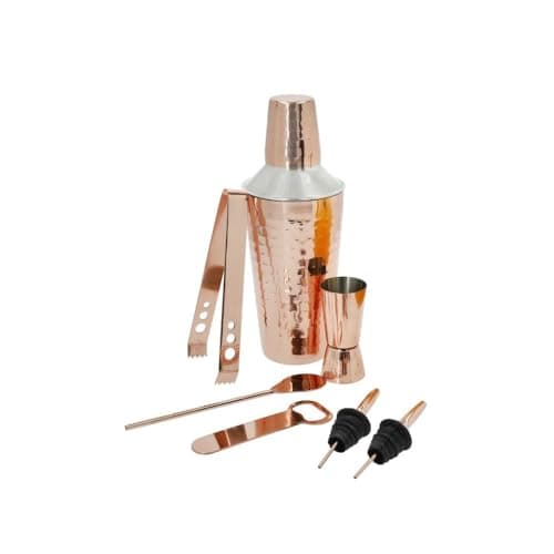 Image of BarCraft 7-Piece Copper Cocktail Set in Gift Box, Includes Cocktail Shaker, Jigger, Tongs, Mixing Spoon, Bottle Opener & 2 Bottle Pourers, Stainless Steel