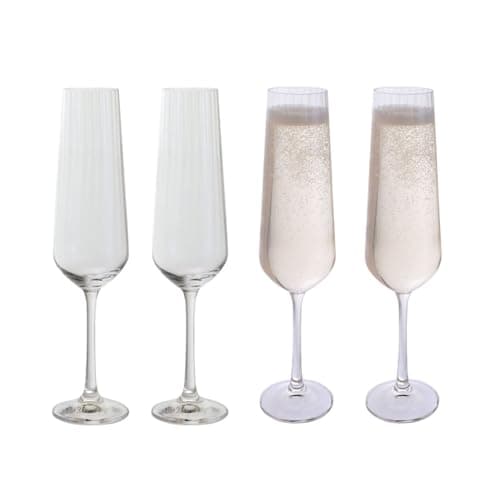 Image of Dartington Crystal Cheers! Optic Champagne Flute, 350ml – Set of 4 Glasses