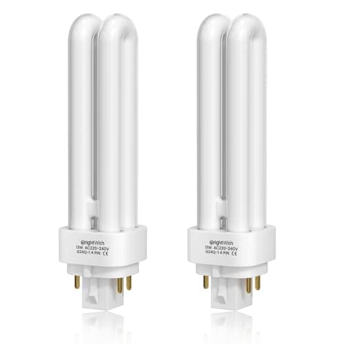 Image of BrightWish 13W G24q-1 4 Pin Light Bulbs, Energy Saving 4 Pin Compact Fluorescent Bulb, 830Lm, Cool White 4000K, 2U Shape, Non-Dimmable,Suitable for Corridor, Bathroom, Bedroom, Kitchen, 2 Pack