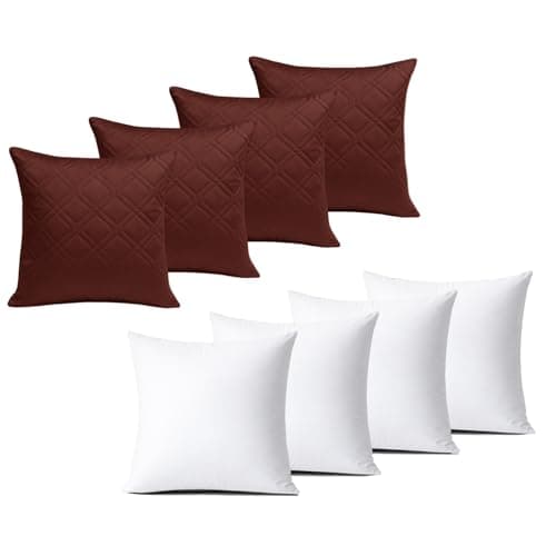 Image of BedLooms Cushions with Covers Included 45x45 cm Burgundy Pack of 4 (4-Cushion Covers + 4-Cushion Inners) Ultrasonic Diamond Velvet Square Throw Pillow Cases with Invisible Zipper for Sofa Bedroom