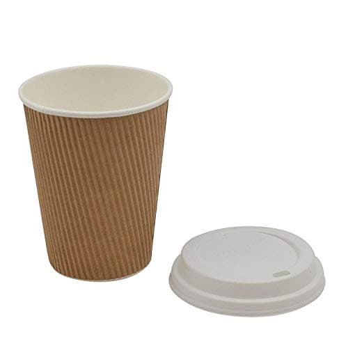 Image of We Can Source It Ltd 100 x 8oz Ripple Brown Kraft Paper Cups - 3-PLY Disposable Insulated Coffee Cups with Secure White SIP Through Lids - Leak-Proof Durable Paper Cup for Tea, Coffee & Hot Beverages