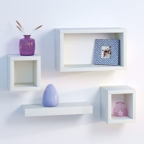 Image of URBNLIVING Set Of 4 White Hanging Wooden Floating Shelves