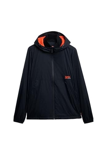 Image of Superdry Men's Hooded Logo Windbreaker Jacket, Dark navy logo, L