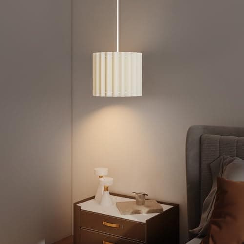 Image of HOMCOM Linen Pendant Light, Modern Ceiling Lamp, Bedside Hanging Light with E27 Bulb for Bedroom, Living Room, Kitchen, Hallway, White