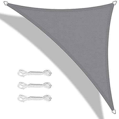 Image of Teynewer Sun Shade Sail Triangle 3x3x3m Waterproof Shade Sail for Outdoor Garden Patio Party 98% UV Block Sunscreen Awning Canopy Sunsail with Free Rope, Light Grey