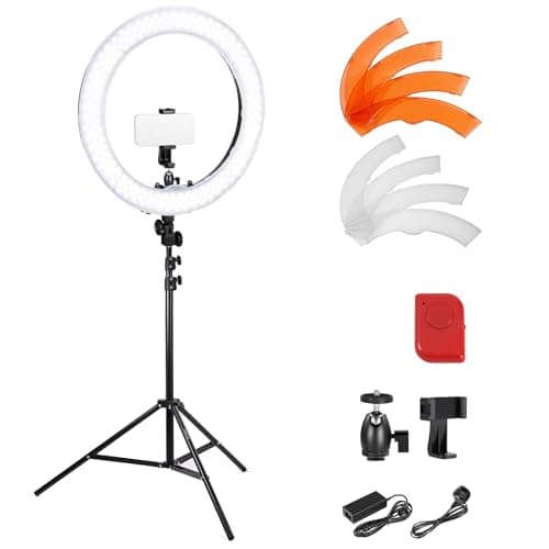 Image of NEEWER 18 Inch/45cm LED Ring Light with Tripod Stand, Phone Holder, 58W 5600K Large Selfie Ringlight Compatible with iPhone Camera for Streaming Makeup Studio Photo Video Recording Filming, RL-18