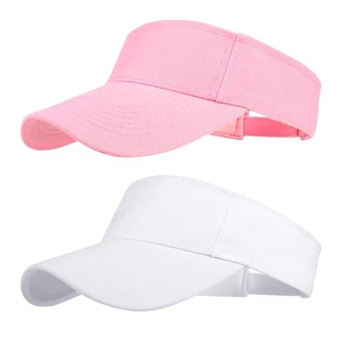 Image of Sun Visor Cap,2Packs Women Ponytail Baseball Cap for Women and Ladies,Long Peak Thicker Sweatband Adjustable Hat for Golf Cycling Fishing Tennis Running Jogging Visor Hats for Men(Pink,White)