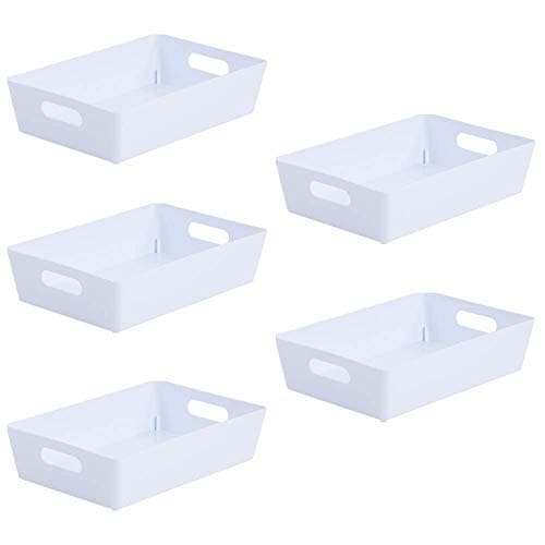 Image of Wham Bam 4.01 Ice White Plastic Studio Storage Baskets Office Home & Kitchen Tidy Organiser 25.5 x 17 x 6cm (5 Baskets)