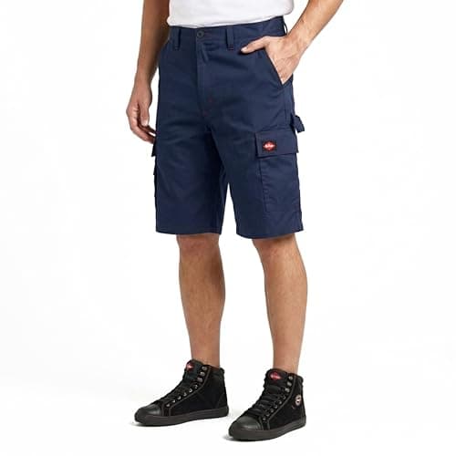Image of Lee Cooper Workwear Shorts Cargo with Multi-Pocket Classic Heavy Duty Easy Care Lightweight Summer Casual Workwear Triple Stitched Durable Fabric Capri Short Pants (Navy, 34W)