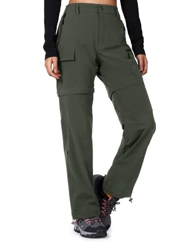 Image of Cycorld Hiking Cargo Trousers Womens Zip Off Waterproof Walking Trousers Lightweight Quick Dry Convertible Stretch Outdoor Casual with 5 Pockets(ArmyGreen,M)