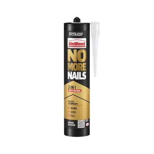 Image of UniBond No More Nails 3in1 White, High Strength All Purpose Adhesive, Bonds, Seals & Fills, Waterproof Grab & Gap Filler for Wood, Tile, Metal, Concrete, Indoor & Outdoor Use, 280ml Cartridge