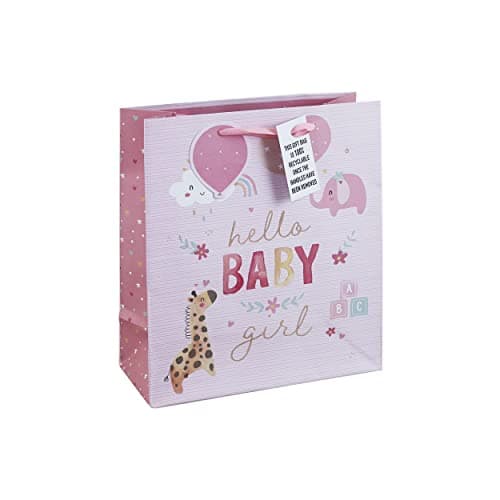 Image of Baby Girl Pink Baby Shower Newborn Recyclable Gift Bag with Tag (Medium)