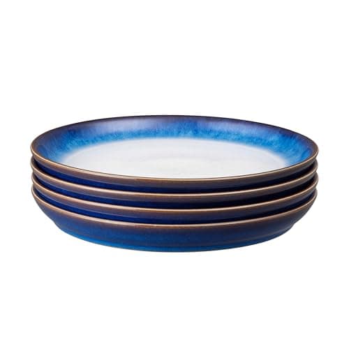Image of Denby - Blue Haze Coupe Dinner Plates Set of 4 - Dishwasher Microwave Safe Crockery - Large Ceramic Stoneware Tableware Plates