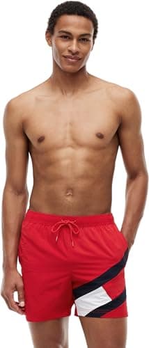Image of Tommy Hilfiger Men’s SF Medium Drawstring Mid Length Swim Shorts, Red (Primary Red), M
