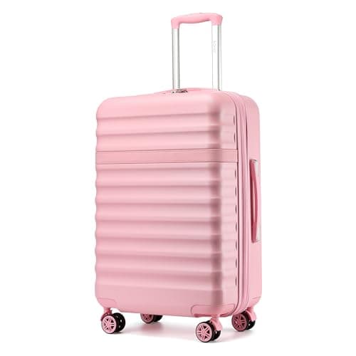 Image of Kono 24 Inch Medium Suitcase Expandable Lightweight Luggage ABS+PC Hardshell Travel Case with 4 Spinner Wheels & TSA Lock (Pink)
