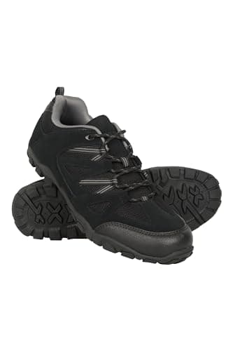 Image of Mountain Warehouse Outdoor Mens Walking Shoes - Suede Mesh Upper Footwear, Cushioned EVA Footbed, Rubber Outsole -Spring Summer, Hiking, Camping, Travelling Black Adult Shoe Size 10