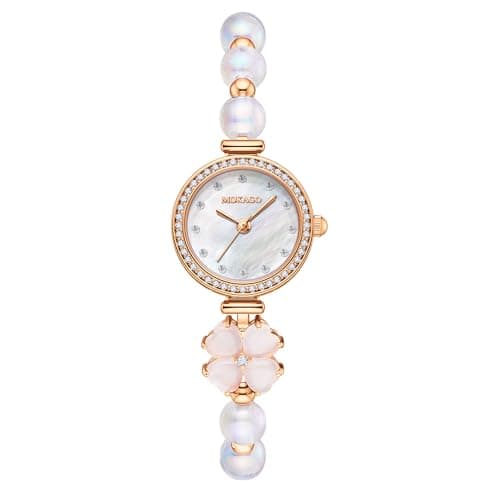 Image of BIEWO Women Watches Bracelet Diamond Watch for Ladies Female Pearl Rose Gold Fashion Luxury Analog Quartz Casual Girls Wife Gifts Wrist Watch for Women (Rose Golden White)