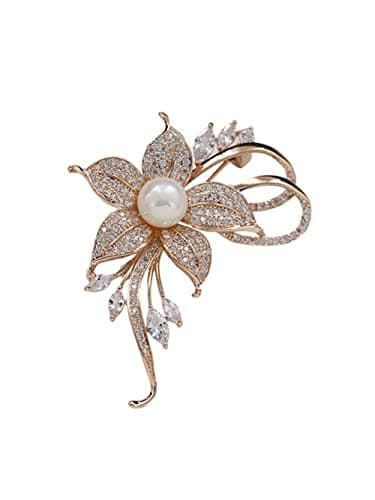 Image of Crysta Rhinestone Flower Brooch for Women - Pearl Brooches Corsage Austrian Crystal Brooch Badge Pin Wedding Party Suitable for Dress Shirt Suit Sweater Coat Jewellery Gift