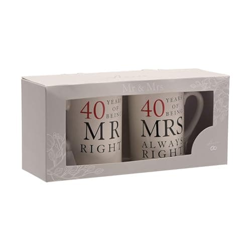 Image of 40th Set of 2 China Mugs 'Mr Right & Mrs Always Right'
