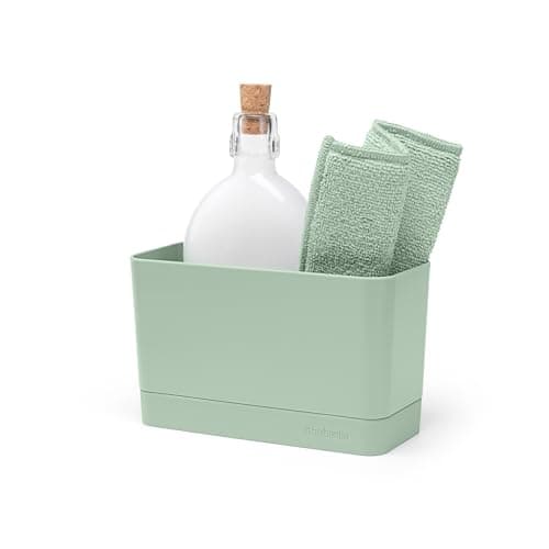 Image of Brabantia - Sinkside Sink Organiser - Dishwasher Safe - Non-Skid Base - Removable Drip Tray - Catches Water Residues - Holds Your Dishbrush, Soap & Cloths - Jade Green - 19 x 8.5 x 11.5 cm