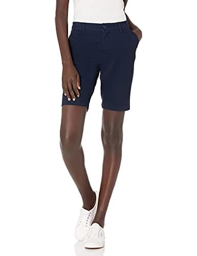 Image of Amazon Essentials Women's Mid-Rise Slim-Fit 10" (25 cm) Inseam Bermuda Chino Shorts, Navy, 12