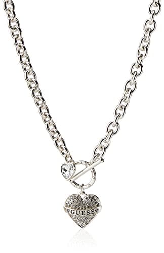 Image of GUESS Women's Toggle Logo Charm Necklace, Silver, One Size, One Size, Glass