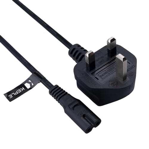 Image of Keple 2m Figure 8 Power Lead - C7 2 Pin Mains Cable Compatible with PS5 PS4 Xbox Samsung LG HP Canon Sony Pixma Panasonic Brother Philips Sharp JVC Asus Toshiba - Printers TV etc. UK Plug (Black)