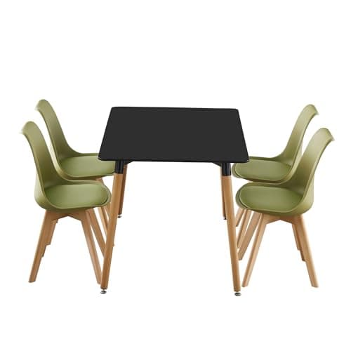 Image of P&N Homewares Rectangular Dining Room Table Set for 4 - Wooden Dining Table & Dining Room Chairs Set of 4 with Cushions - PU Padded Seat w/Solid Wood Legs - Modern Scandinavian Dining Set