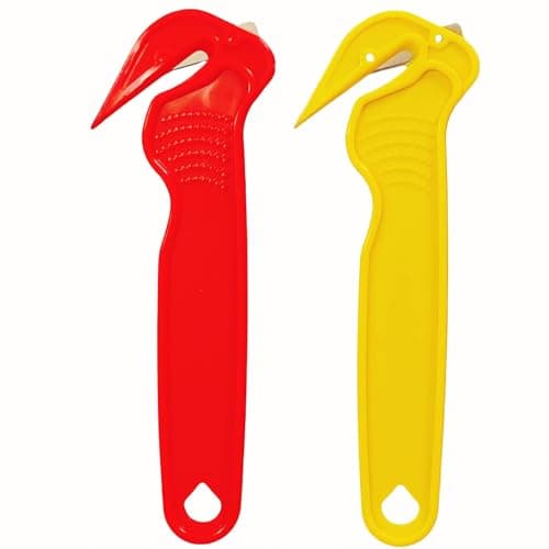 Image of 2Pcs Box Cutter Safety Knife – Lightweight Concealed Blade Packaging Cutter for Tape, Film, Bubble Wrap & Cardboard in Warehouse, Office & E‑commerce Fulfilment(Red and Yellow)