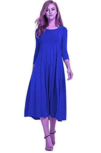 Image of Colop Womens Ladies Plain Jersey Swing Dress Casual Long Sleeve Midi Dress Skater UK Size (Royal Blue, 12-14)