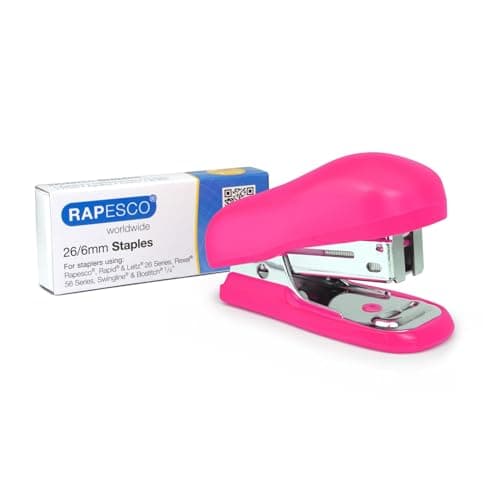 Image of Rapesco 1412 Bug Mini Stapler and 1000 x 26/6mm Staples, 12 Sheet Capacity, Hot Pink