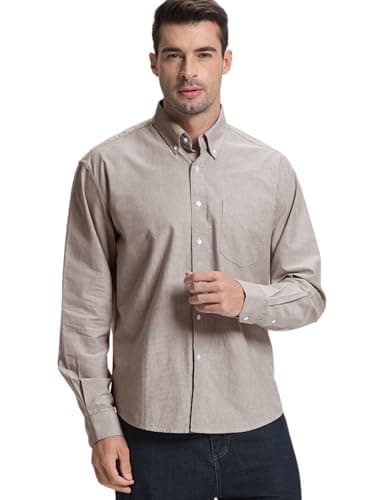 Image of LUIGRAD Men's Oxford Shirt Long Sleeve Untucked Casual Button Down Shirt with Pocket, Khaki, XXL