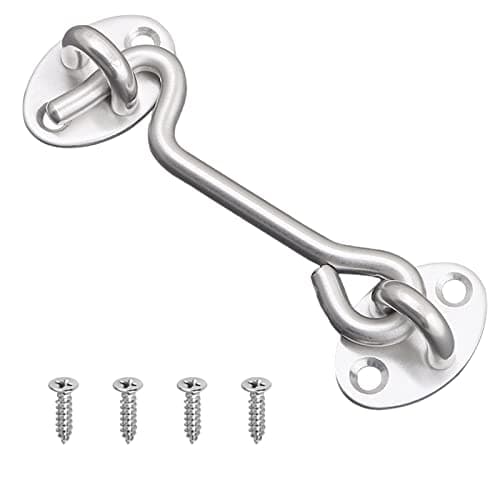 Image of 3 Inch Hook Eye Latch Door Lock, VEGCOO Silver Cabin Hooks Stainless Steel Heavy Duty Gate Latch with Screws for Cabinet Closet Door Window Garage Gate