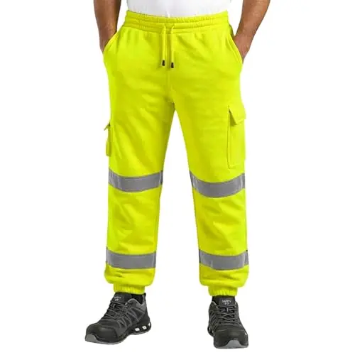 Image of DURUS WORKWEAR Hi Vis Reflective Safety Security Joggers Jogging Bottoms Trousers Sweat Pants Railway GO/RT Yellow